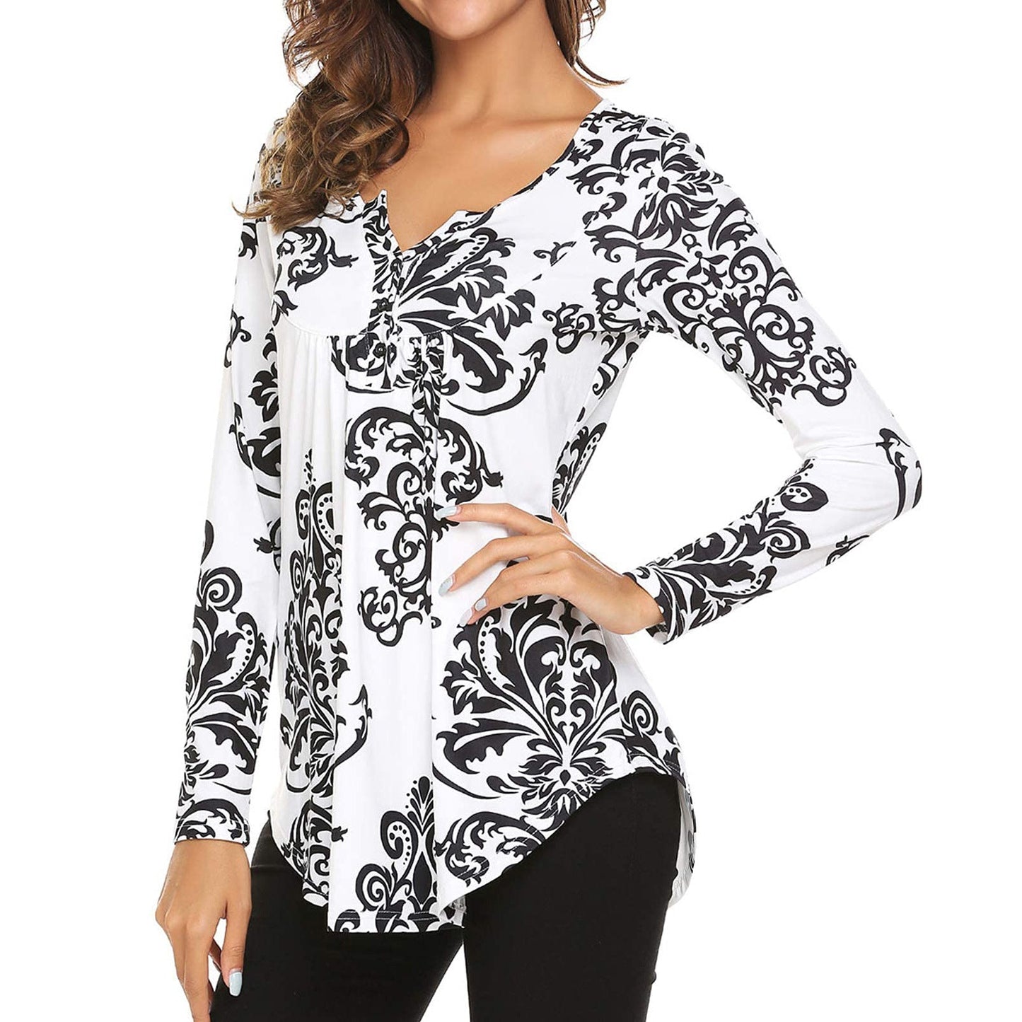 Stilla | Rynket-Top Mælk Silke Print Asymmetrisk Top