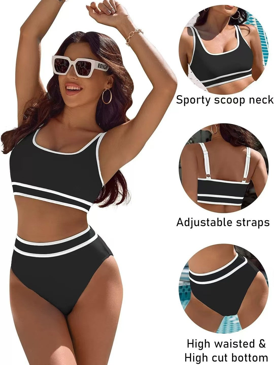 Dame Sporty bikini sæt med høje trusser og brede stropper Stilla