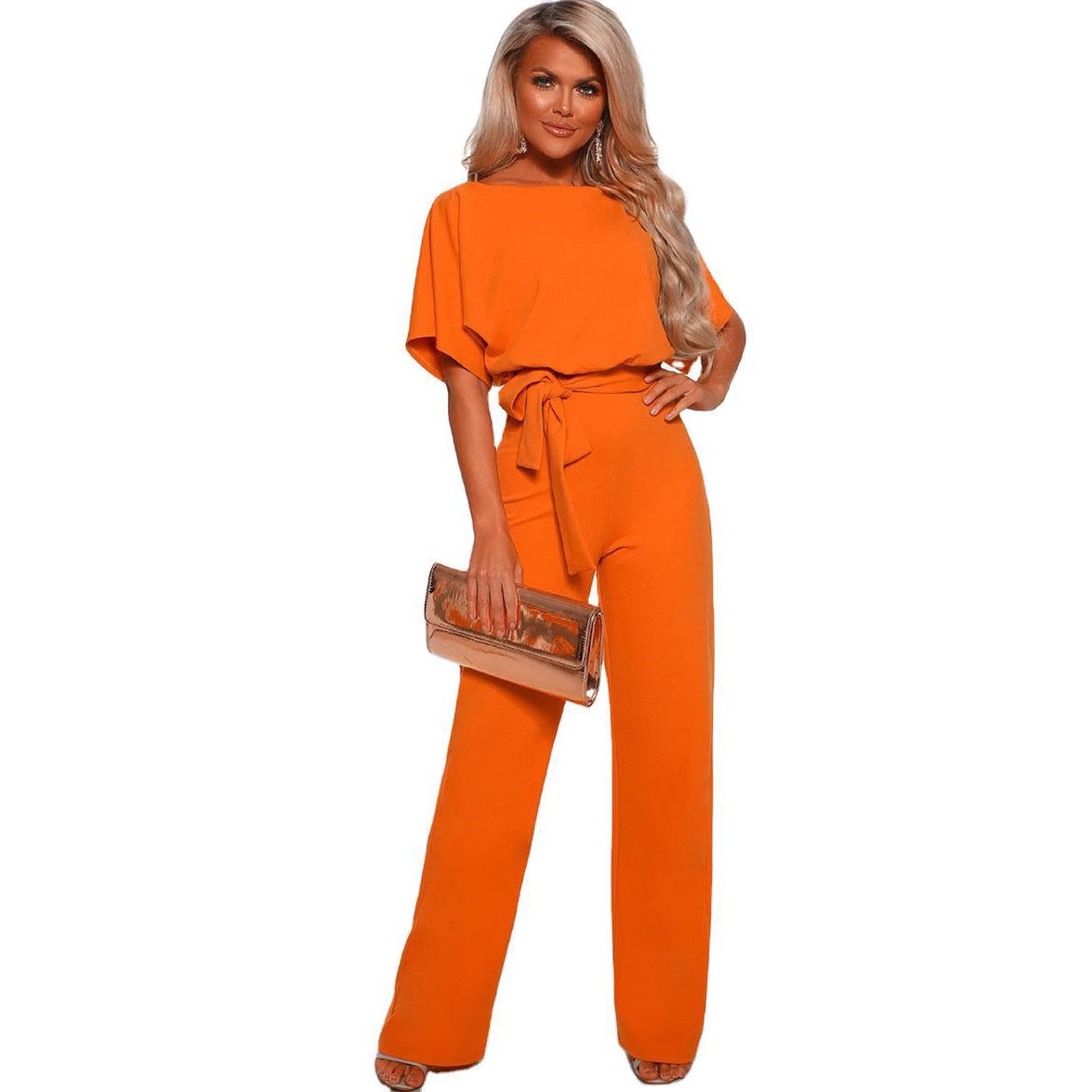 Dame elegant bred ben jumpsuit med bund detalje Stilla