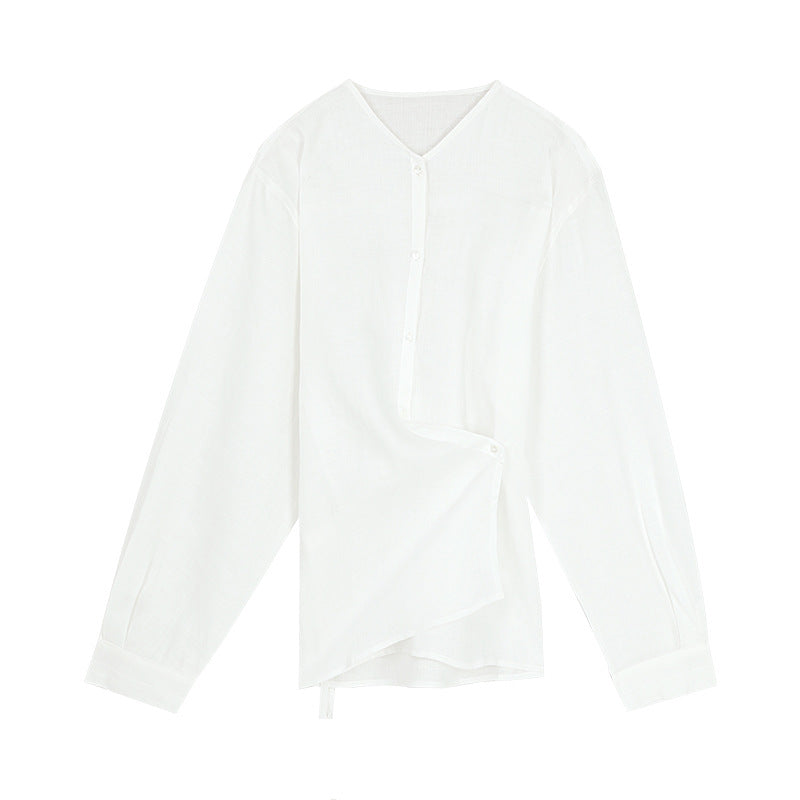 Dame afslappet skjorte med innovativ knaplukning og asymmetrisk kant Stilla