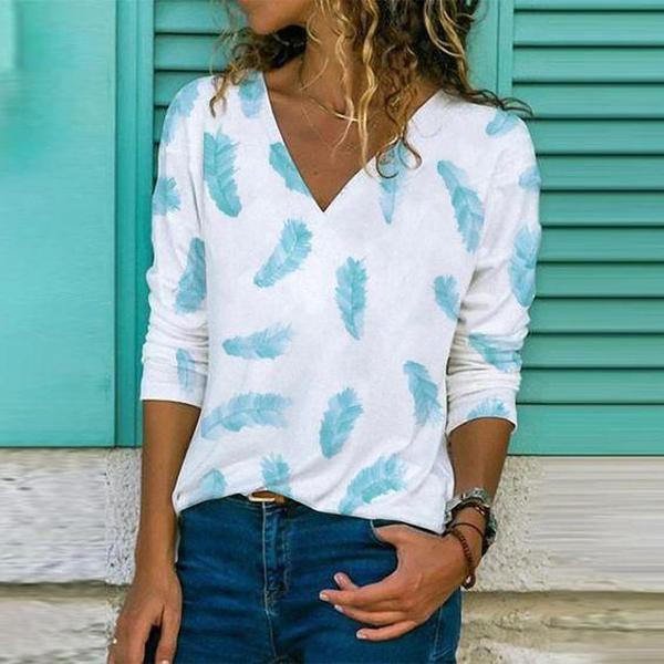 Stilla | Fashionable Print V Hals Langærmet T-shirt