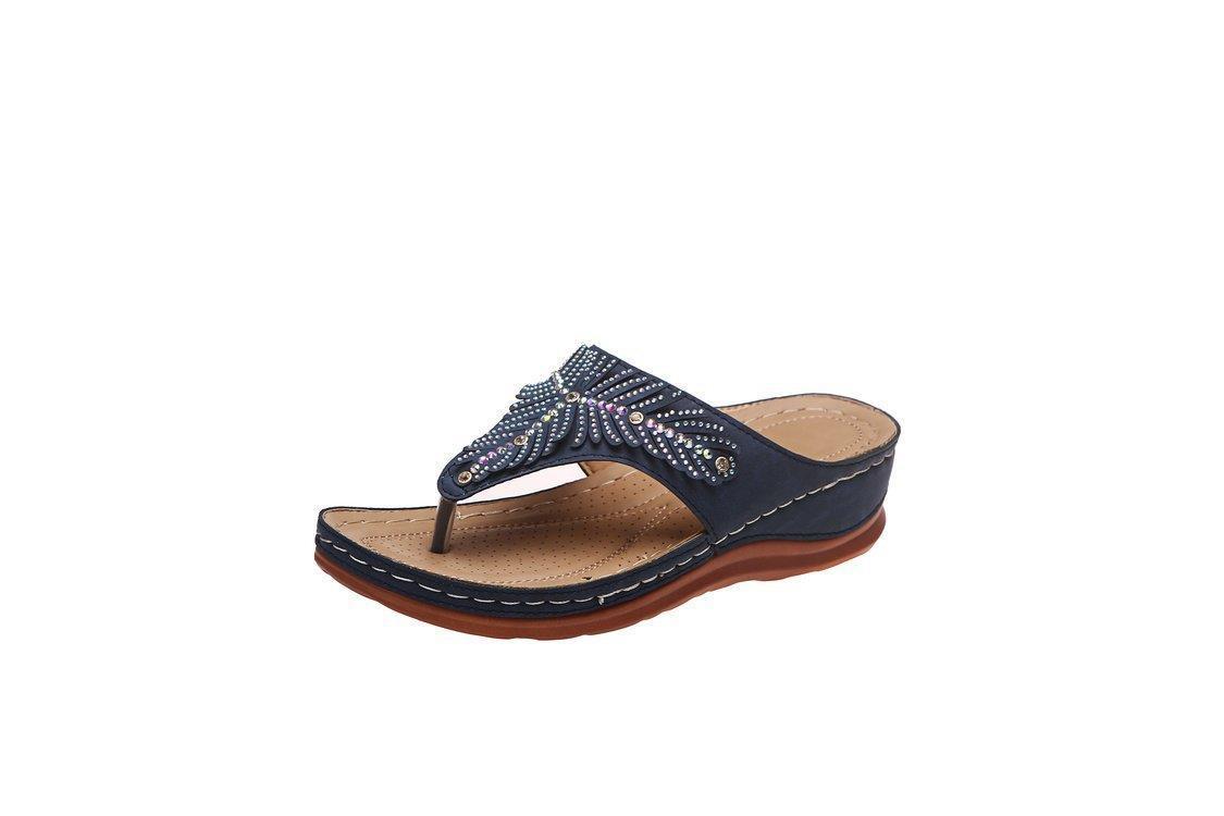 Dame Elegante Tåsplit Sandaler med funklende Smykke detaljer og anatomisk Sål Stilla