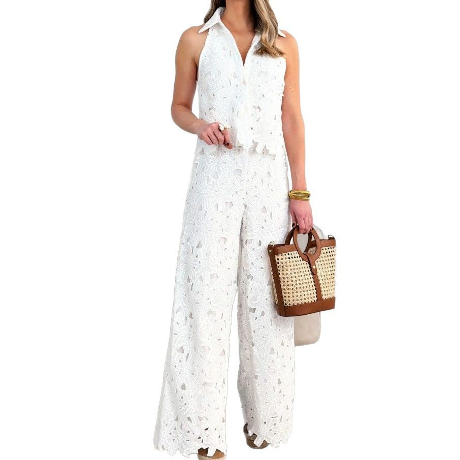 Dame Elegant Jumpsuit med spidsdetaljer og bredt ben Stilla