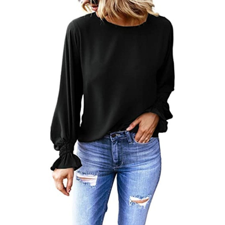 Dame elegant bluse med rynkeærmer Stilla