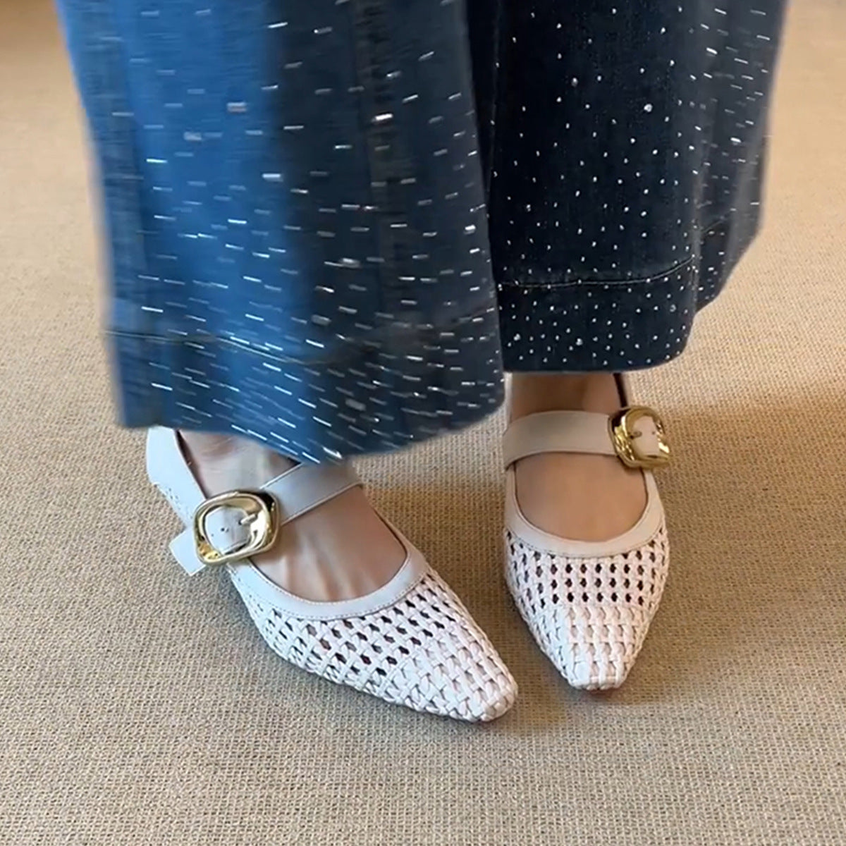 Dame Elegant Flettet Mary Jane Ballerinaer med Dekorativt Spændedetalje Stilla