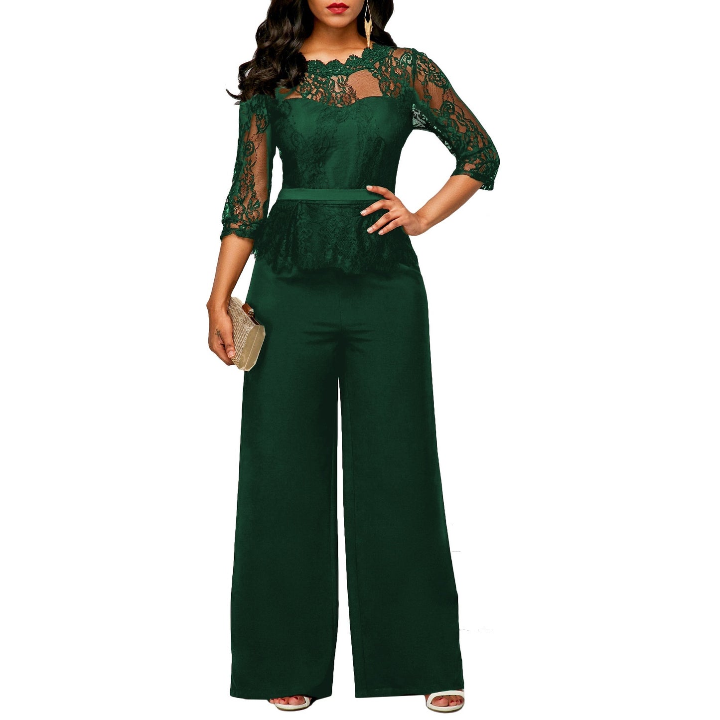 Dame Elegant Jumpsuit med spidstop og vid ben Stilla