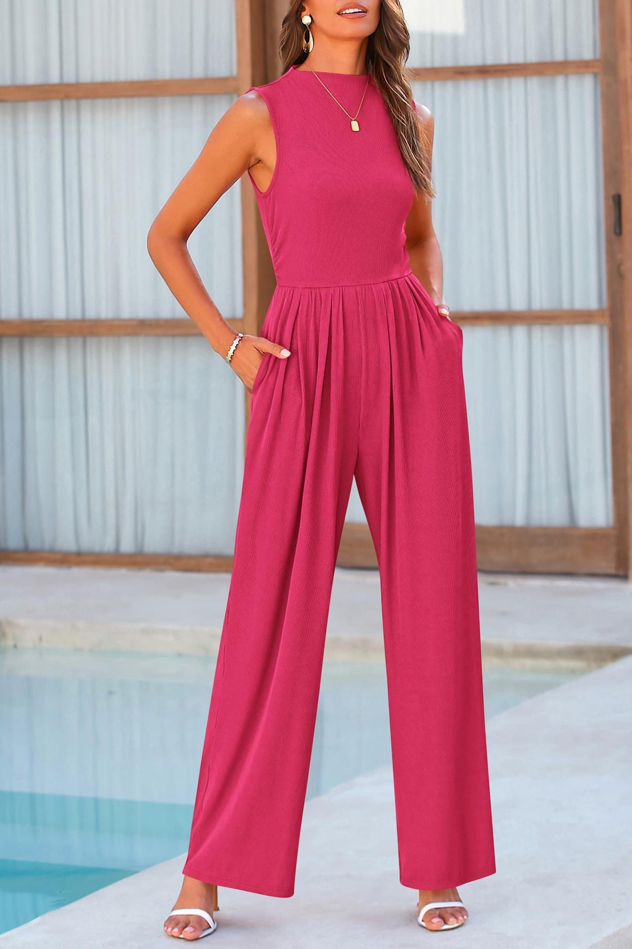 Dame Elegant Jumpsuit med bred ben og praktiske lommer Stilla