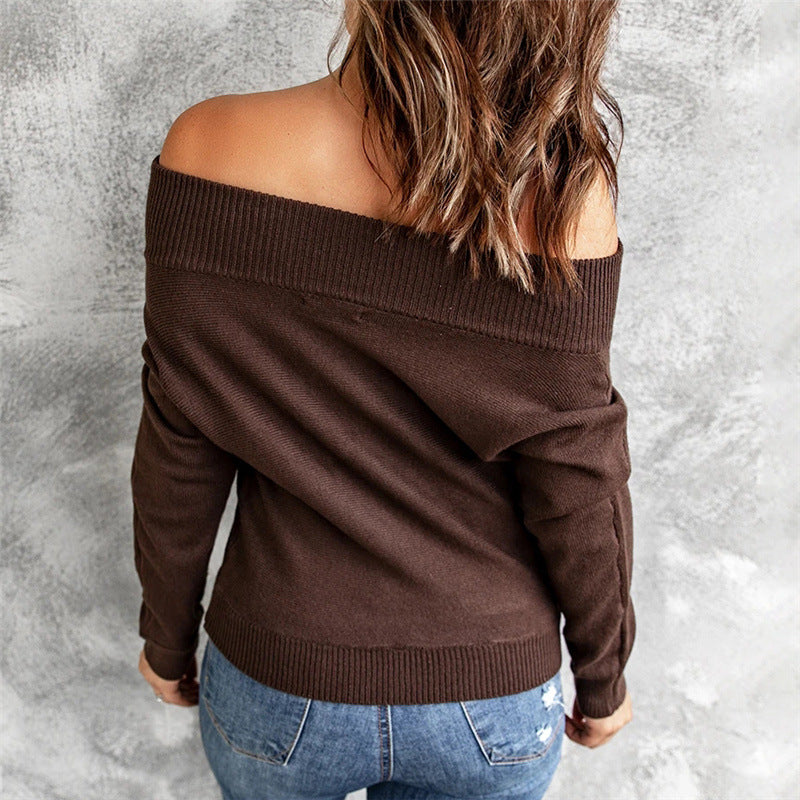 Dame Off-Shoulder Pullover med fint strik og vid pasform Stilla