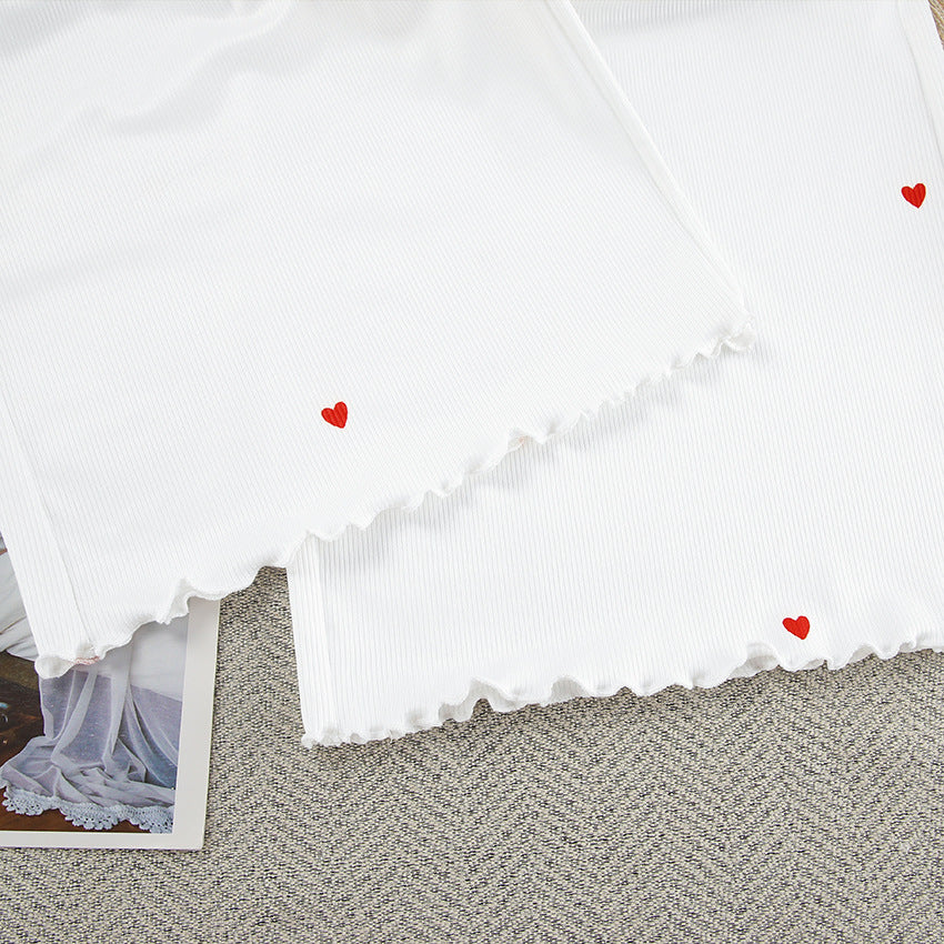 Dame afslappet Crop-Top og løstsiddende bukse sæt med hjerte-motiver Stilla