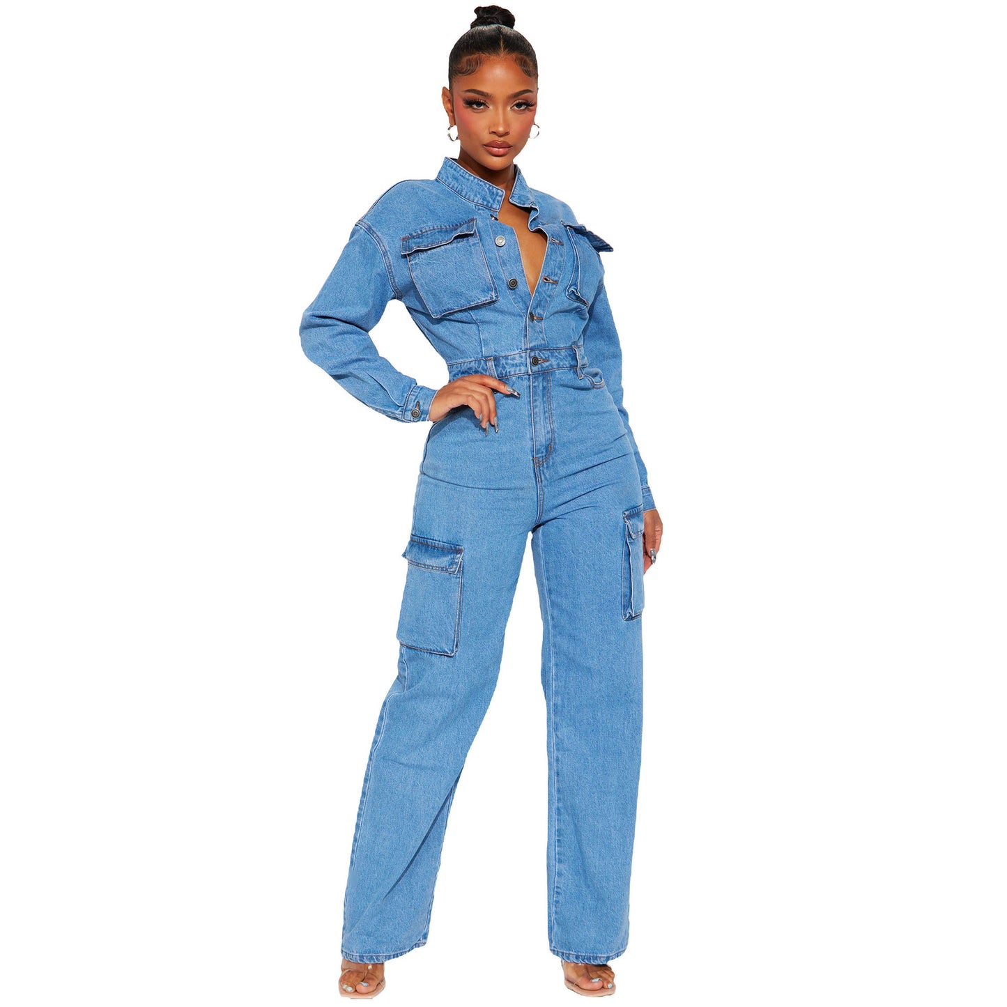 Dame Denim-Overalls med praktiske Cargo-lommer Stilla