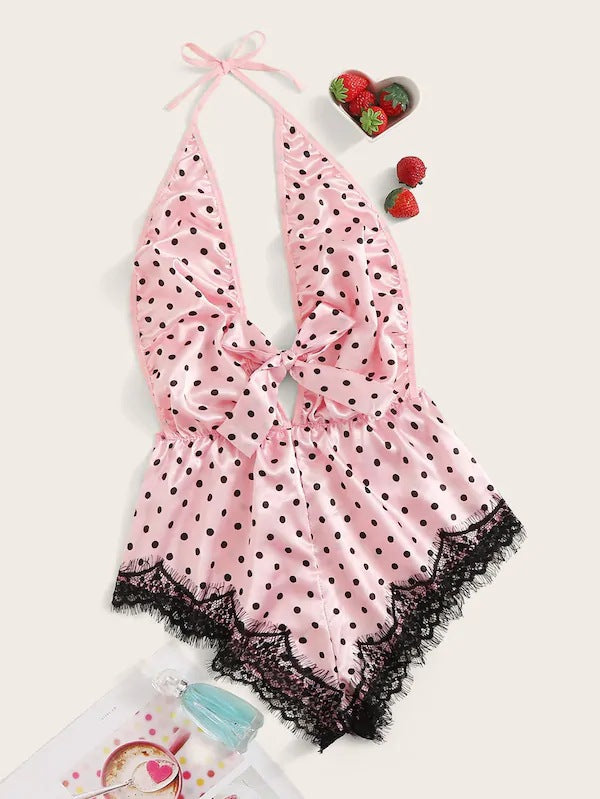 Dame Satin Halterneck Lingerie Bodysuit Stilla