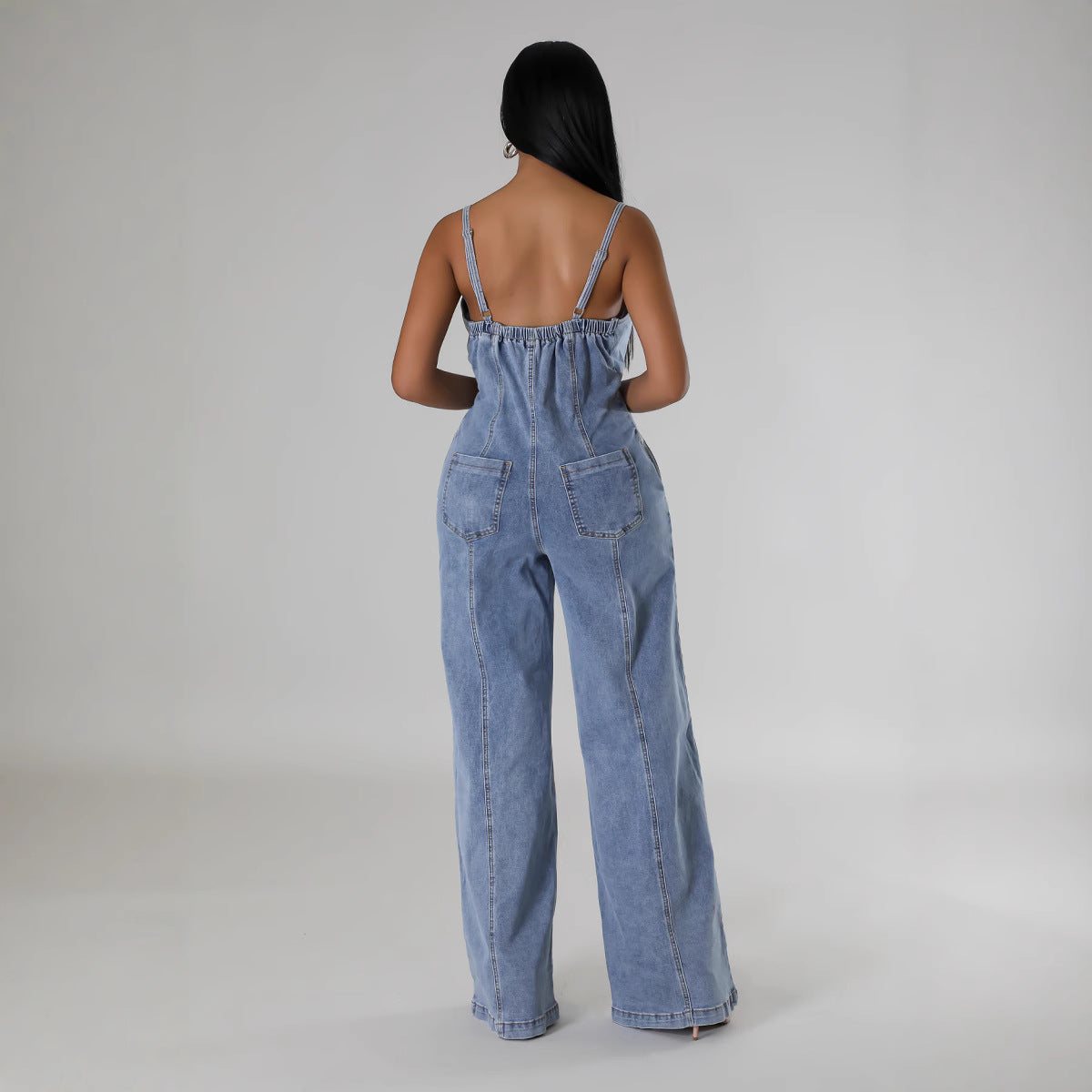 Dame Denim Jumpsuit med knapstol Stilla