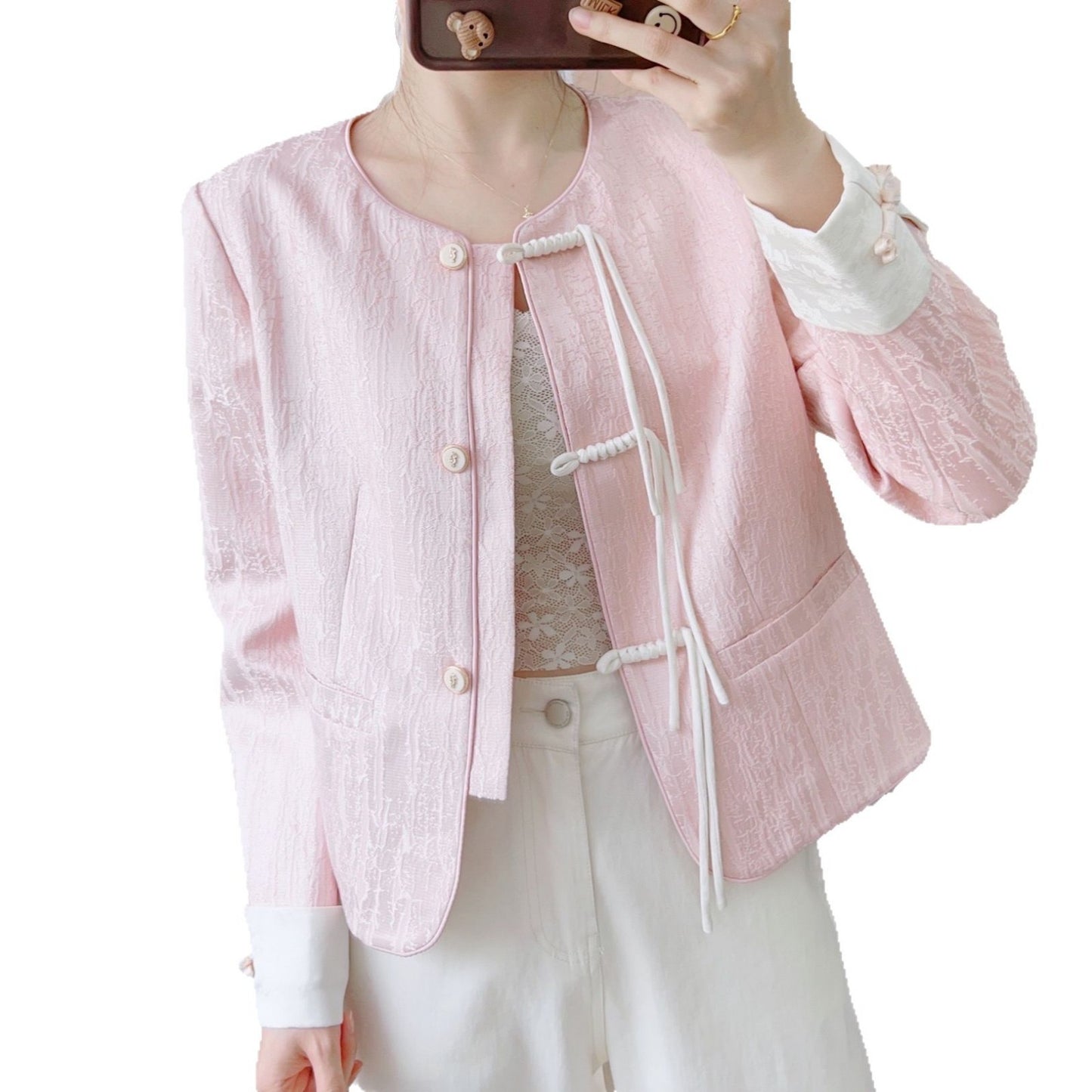 Dame elegant blazerjakke med fashionable knapdetaljer og unik snøring Stilla