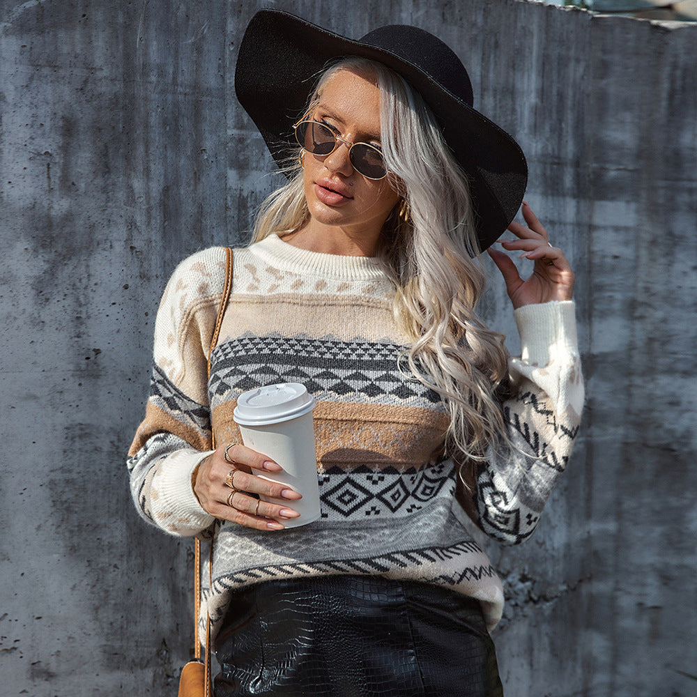 Dame Groft strik Pullover med moderne mønstermix Stilla