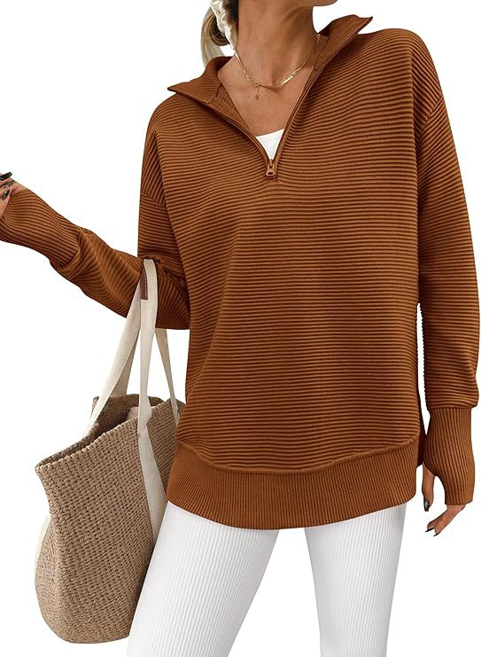 Dame afslappet sweater med høj krave og lynlås Stilla