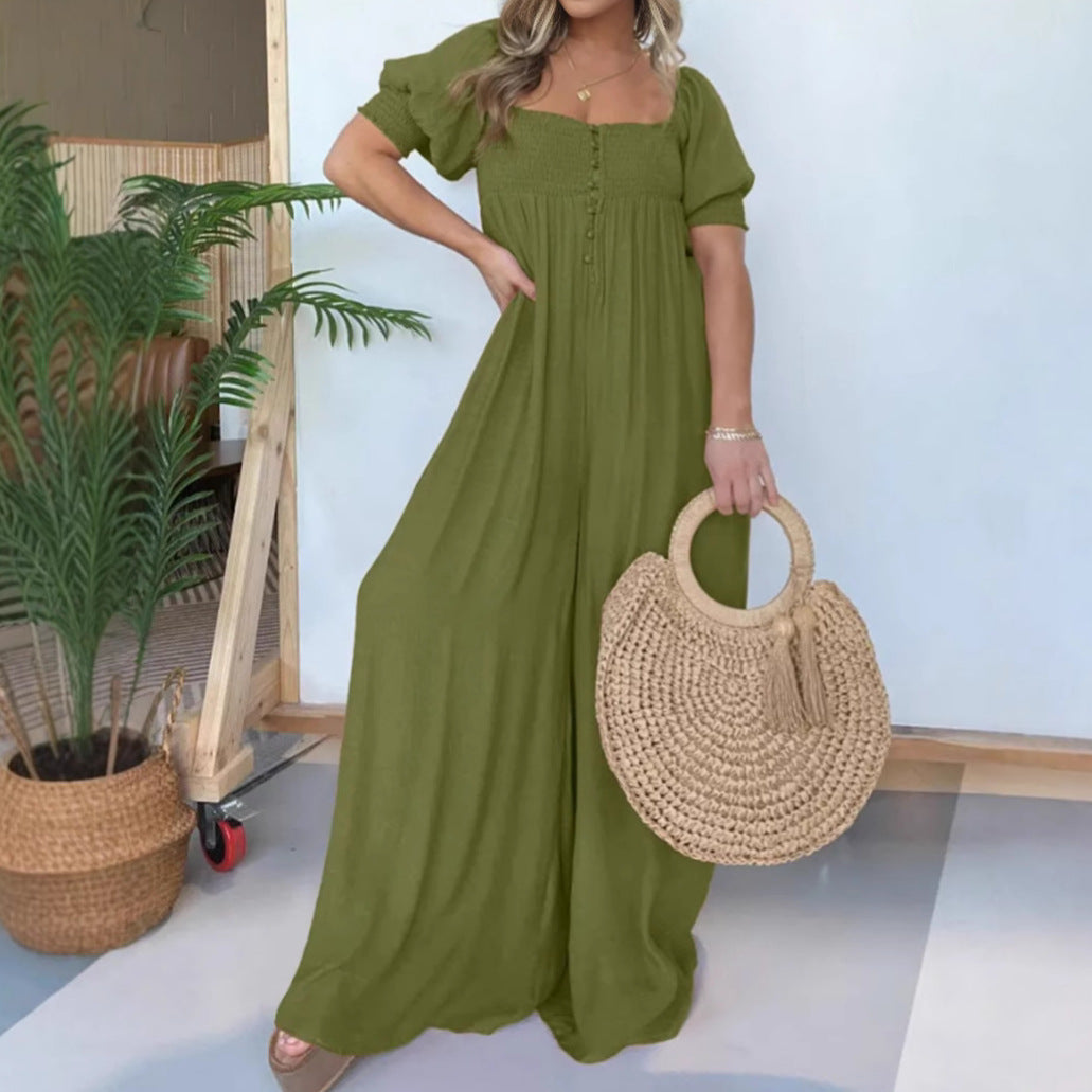 Dame afslappet jumpsuit med smalle stropper og knapdetalje Stilla