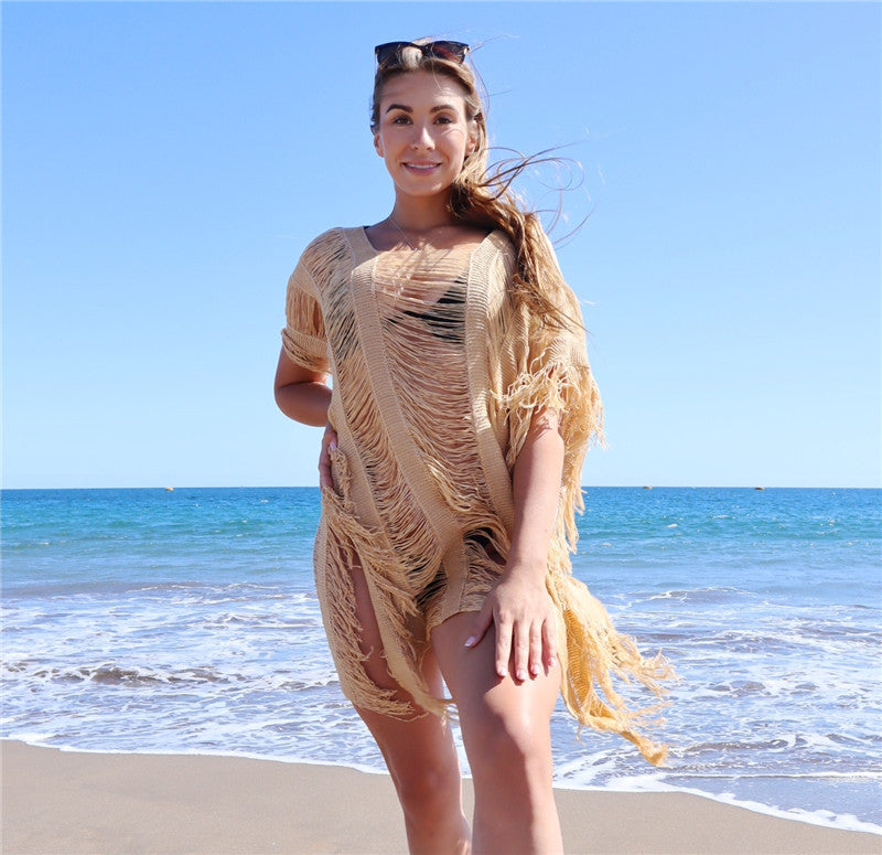 Dame afslappet hækle-strandovertræk med frynset accenter Stilla