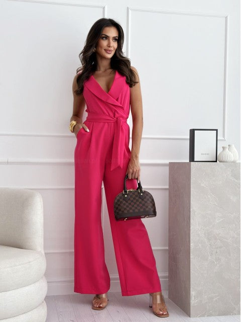 Dame Elegant Jumpsuit med dyb V-udskæring og taljebælte Stilla