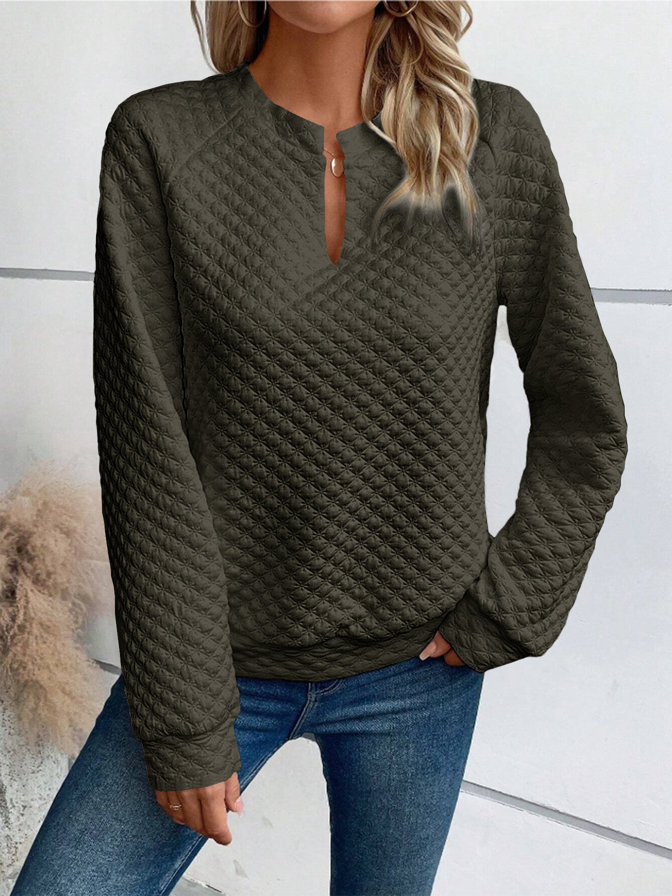 Damer quiltet pullover med slids Stilla