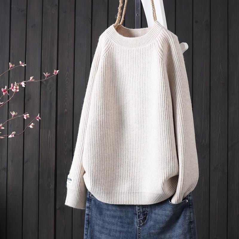 Dame afslappet ribstrik pullover med rund halsudskæring Stilla