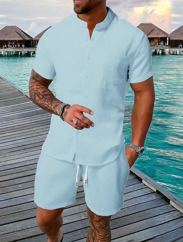 Herrer casual kortærmede entry skjorter med matchende shorts Stilla