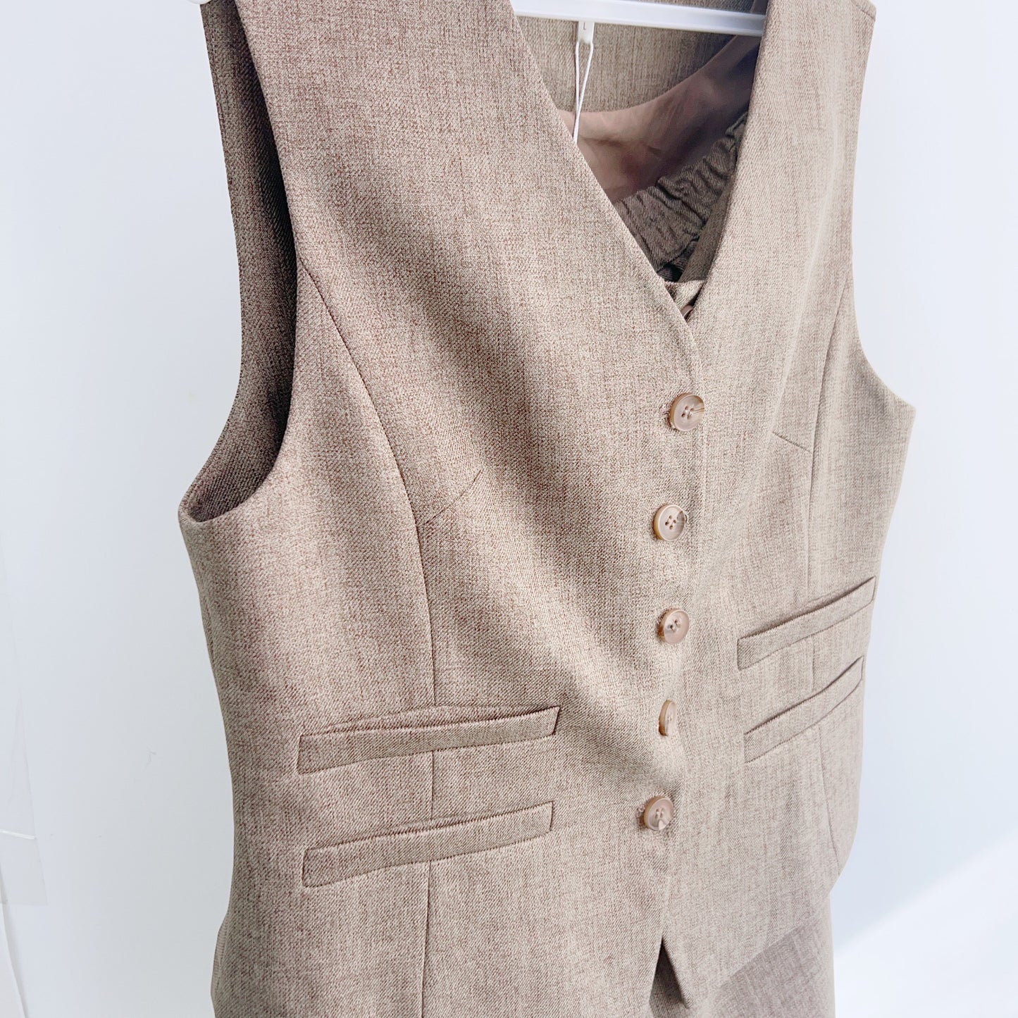 Dame elegant jakkesæt med figursyet vest og bredt bukseben Stilla