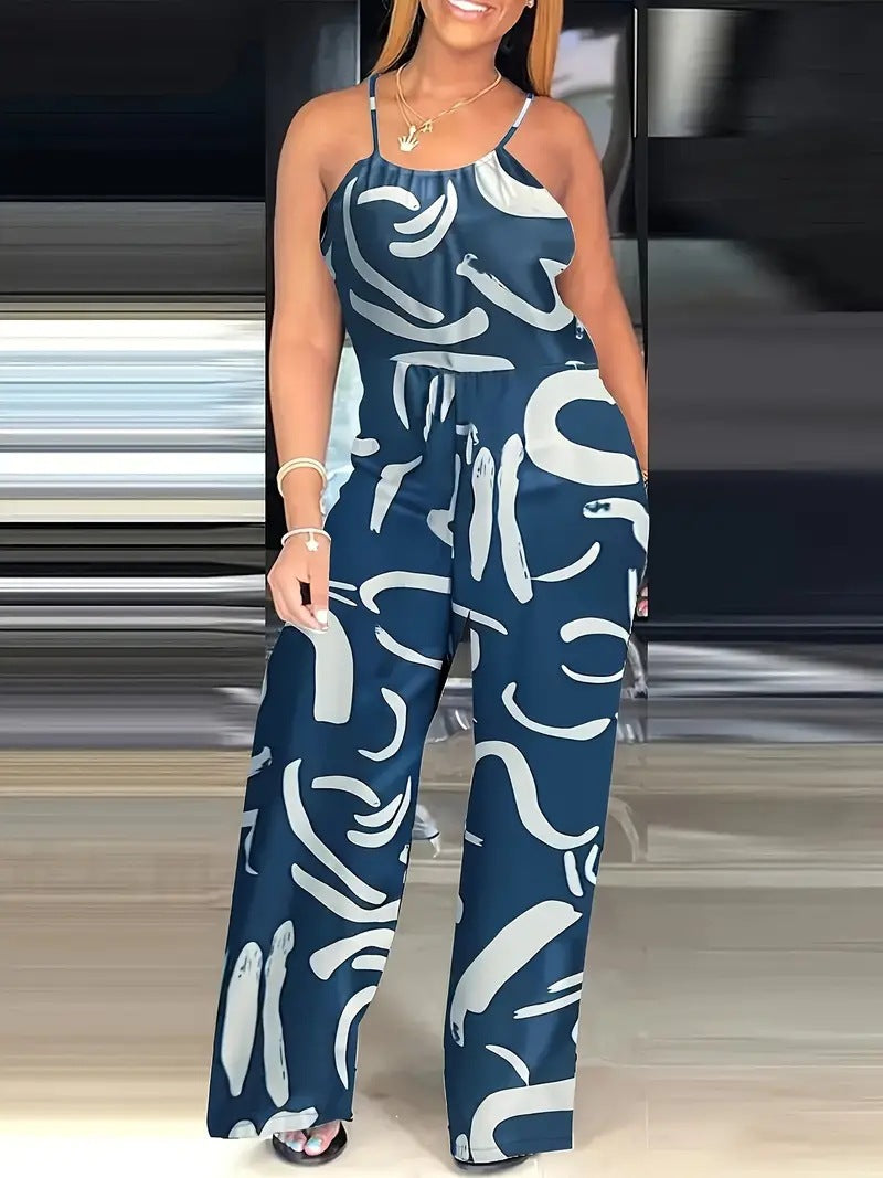 Dame Elegant og afslappet jumpsuit med bredt ben og trendy mønster Stilla