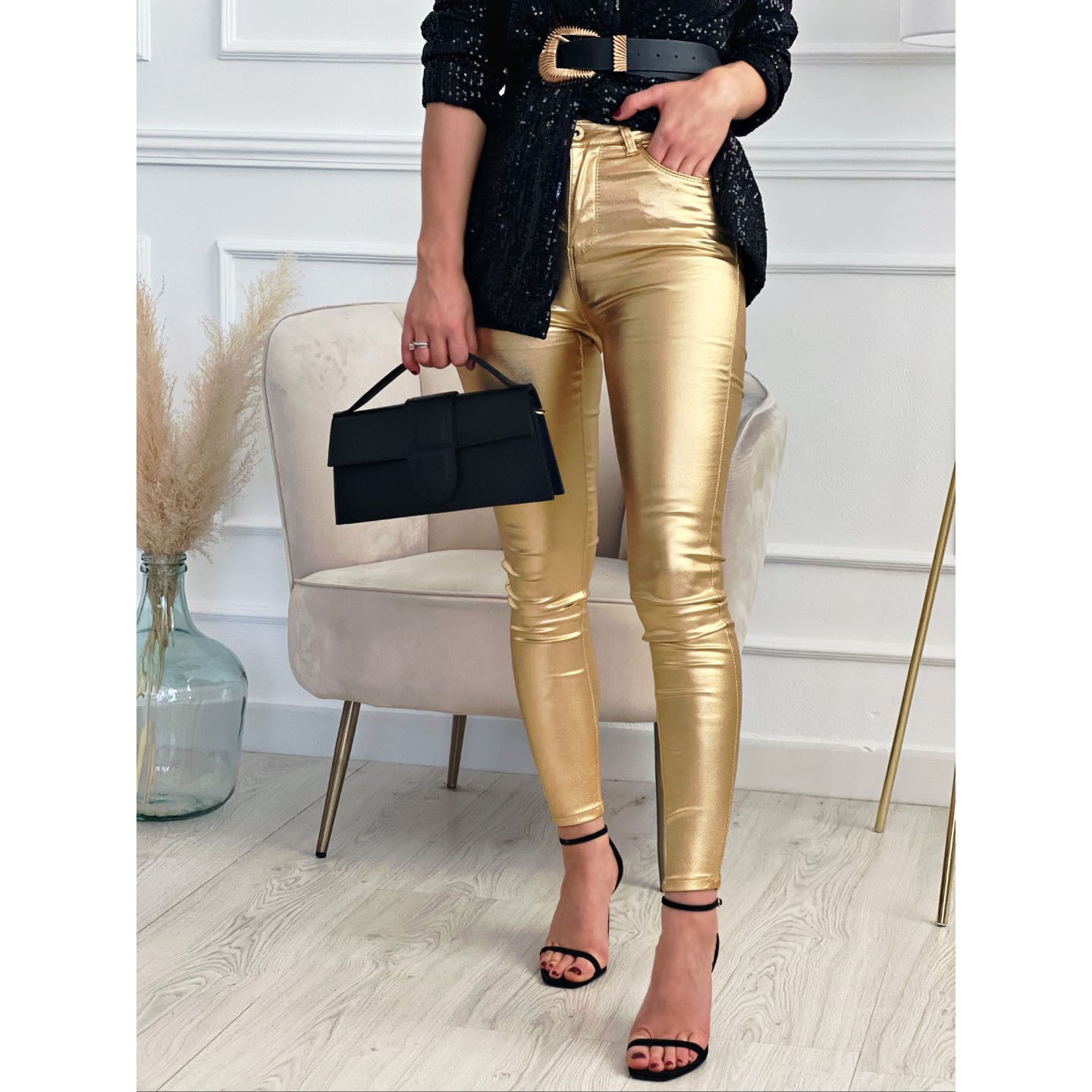 Dame Stretch-Leggings med blank finish og høj talje Stiila