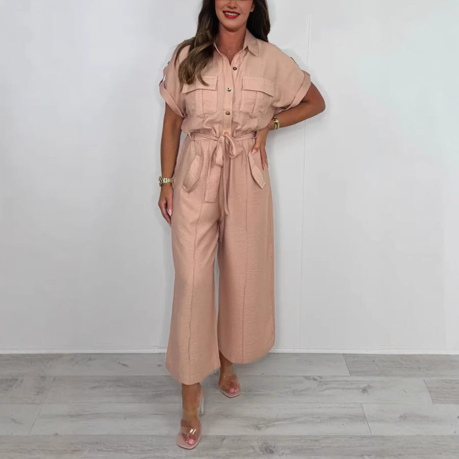 Dame bomulds jumpsuit med smart krave og praktiske lommer Stilla
