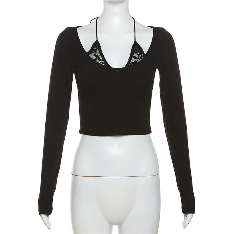 Dame afslappet crop-top med raffineret rygudskæring og langærmet design Stilla