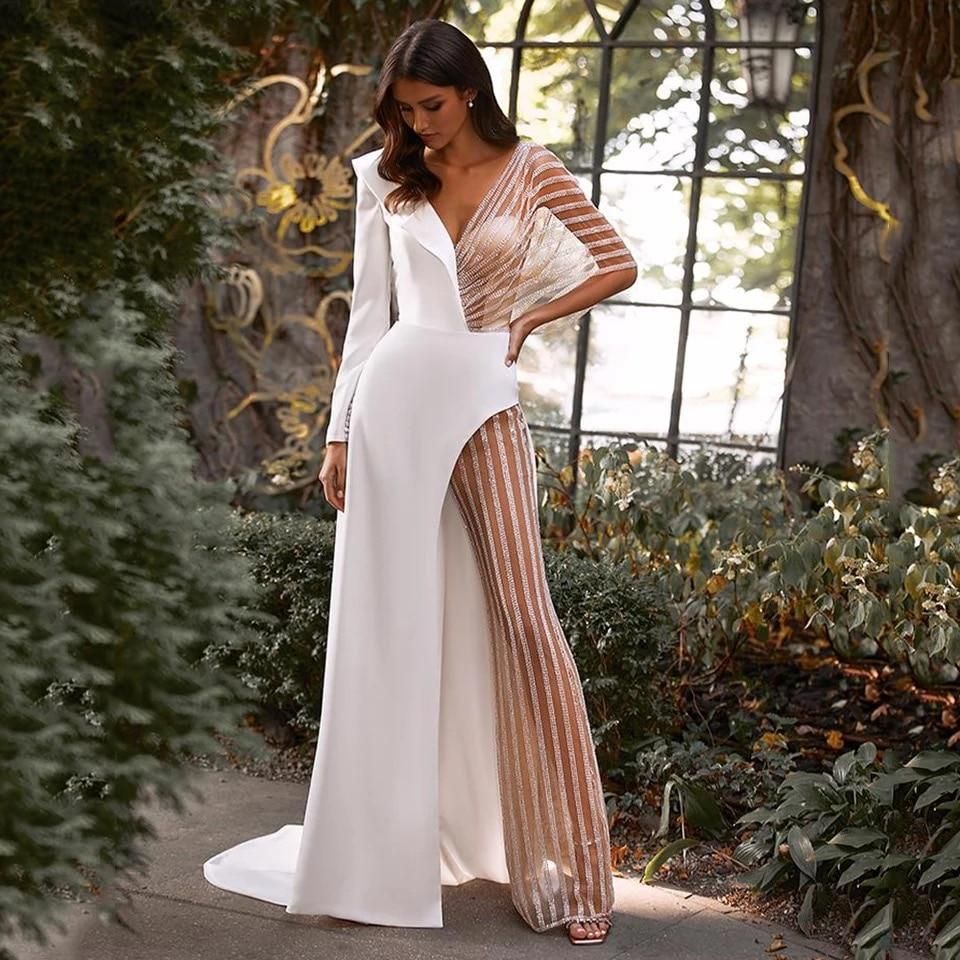 Damer Elegant Couture Jumpsuit med asymmetrisk design og glitrende accenter Stilla