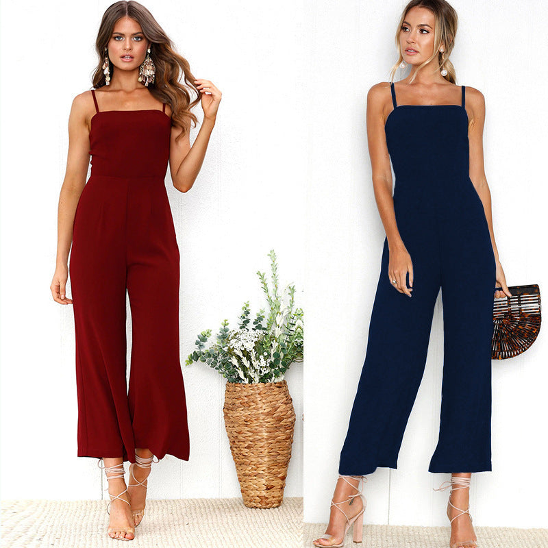 Dame jumpsuit med smalle stropper og elegant bredt ben Stilla