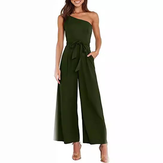 Dame Elegant Jumpsuit med asymmetrisk design og taljebælte Stilla