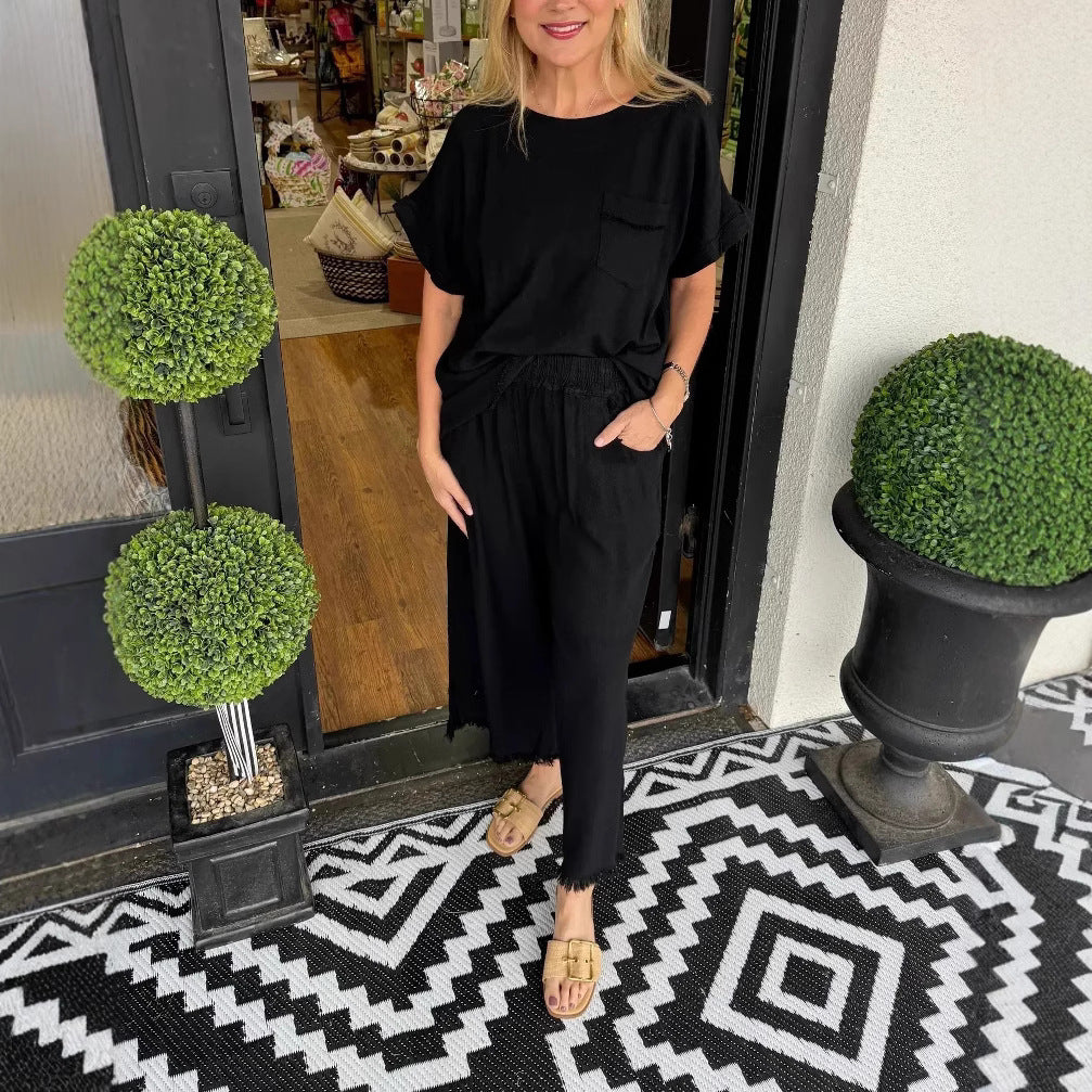 Dame Casual Jumpsuit med sidelæss puffærme og elastisk taljebånd Stilla