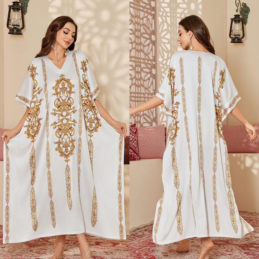 Dame Kaftan-Style Kjole med raffineret blomsterdesign og generøse ærmer Stilla
