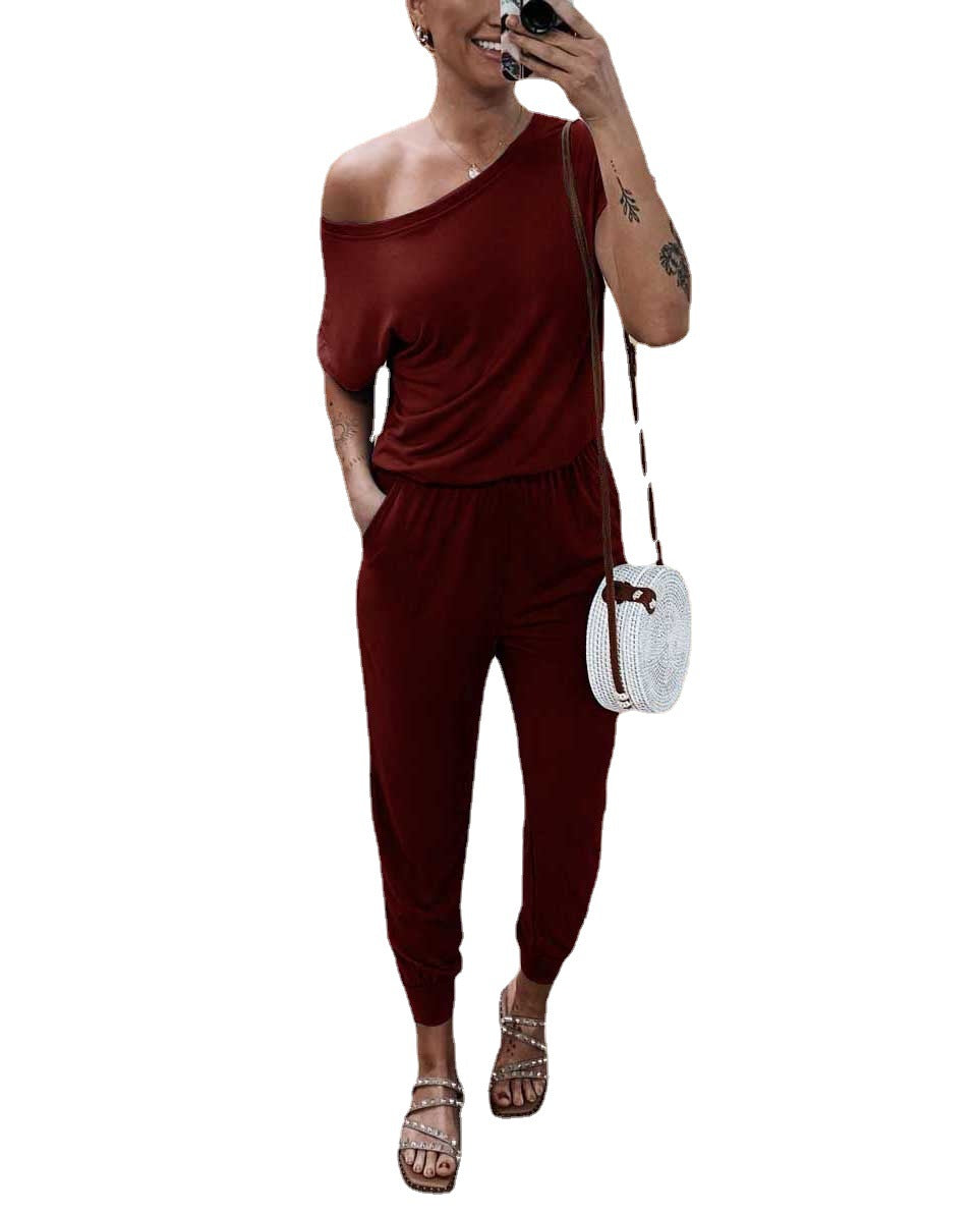 Dame Off-Shoulder Jumpsuit med elastisk liv og afslappet snit Stilla
