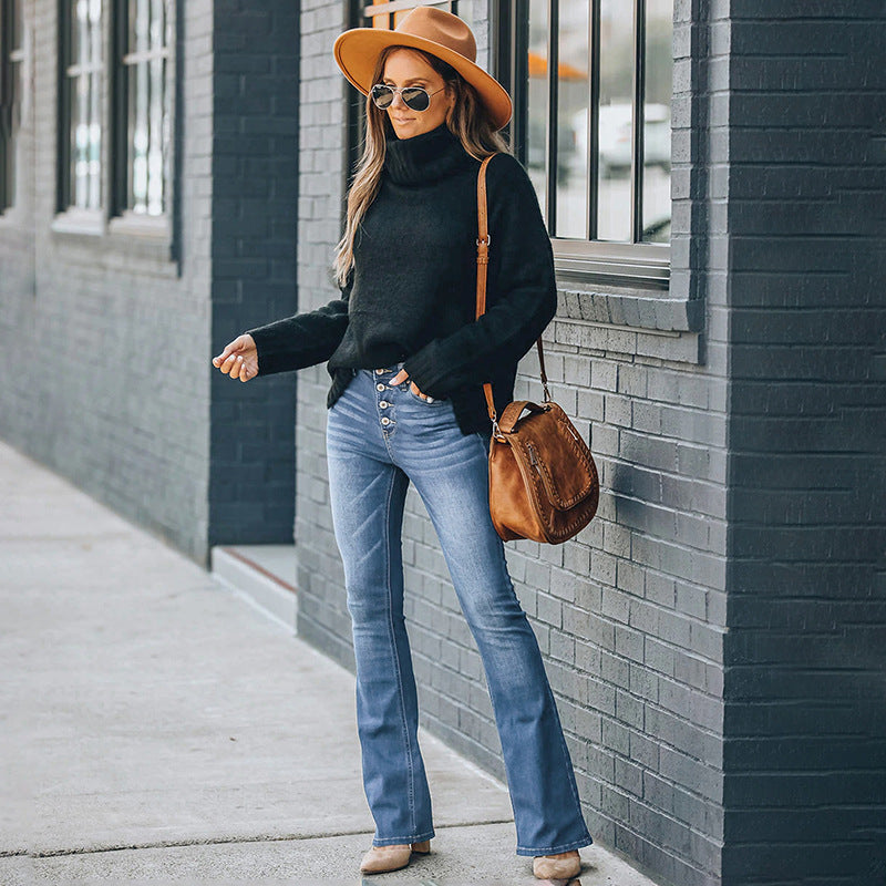Dame Bootcut Jeans med høj talje og moderne knapdetaljer Stilla