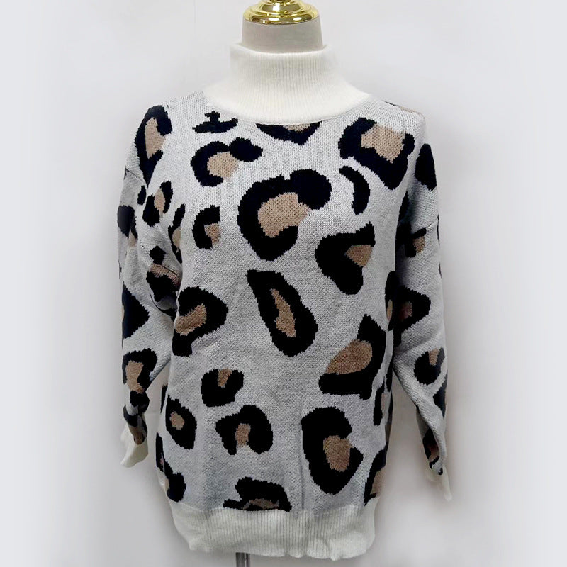 Damer Fashion Pullover med leopardmønster og høj krave Stilla