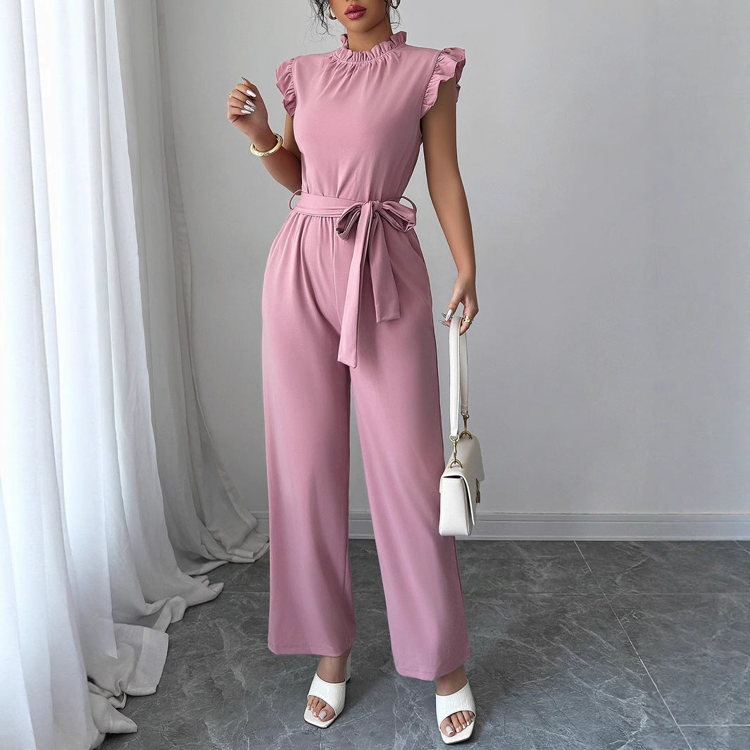 Dame jumpsuit med raffineret flæse og taljebælte Stilla