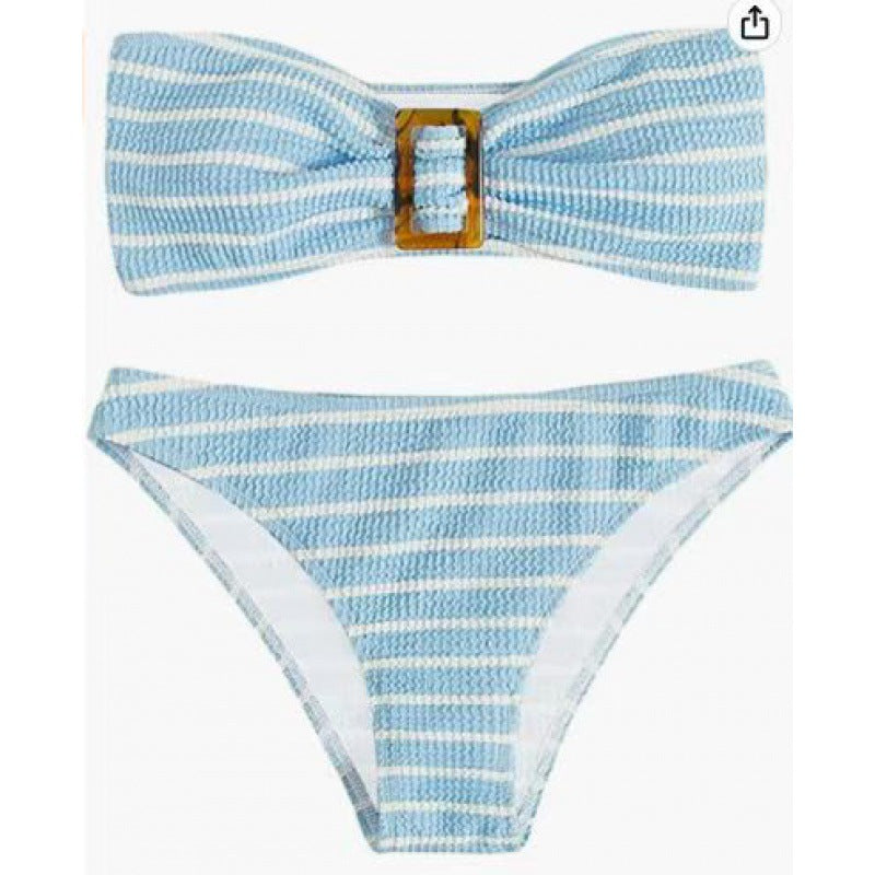 Dame Bandeau-bikini-sæt med dekorativ sløjfe-detalje og høj talje Stilla