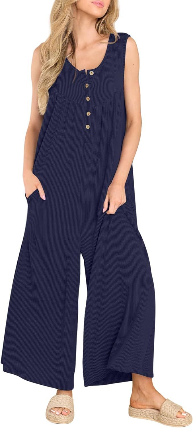 Dame casual jumpsuit med knapdetaljer og bredt skåret ben Stiila