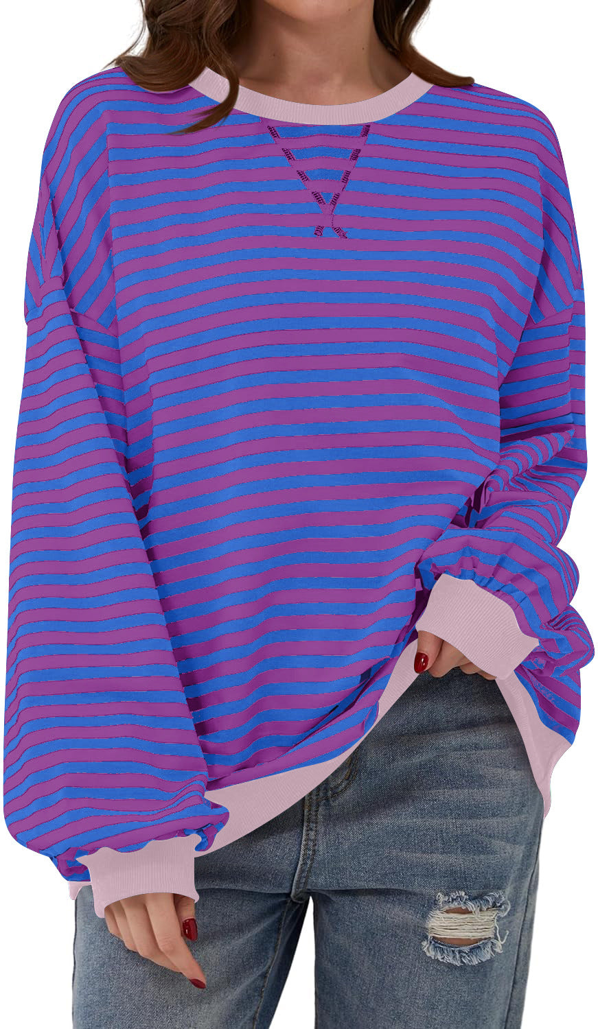 Stilla | Løs Stribet Pullover i Løs Pasform