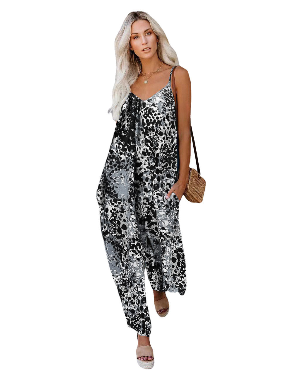 Dame Casual Jumpsuit med farverig print og bred ben Stilla