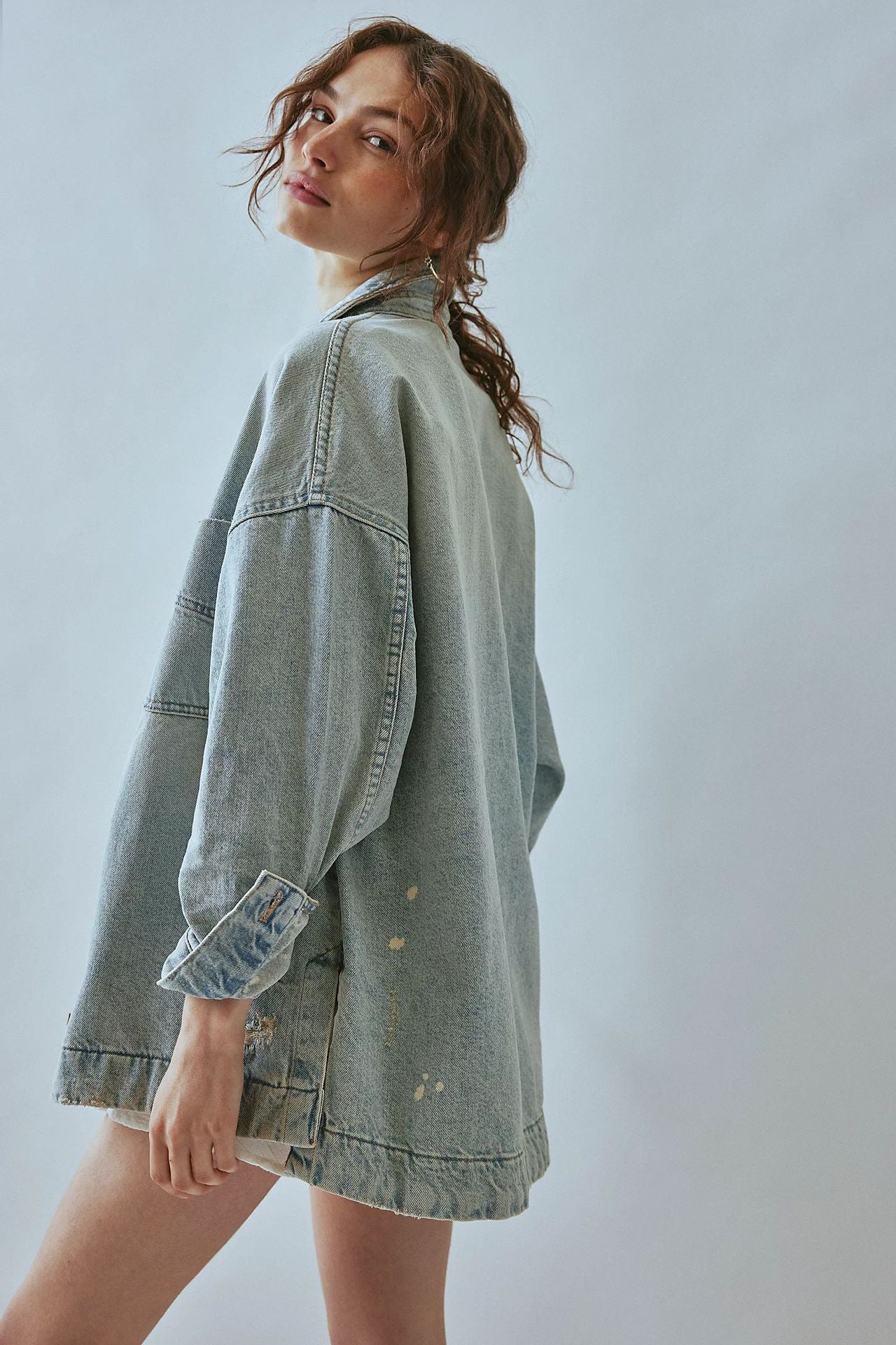 Dame trendy oversized jeansjakke med store lommer Stilla