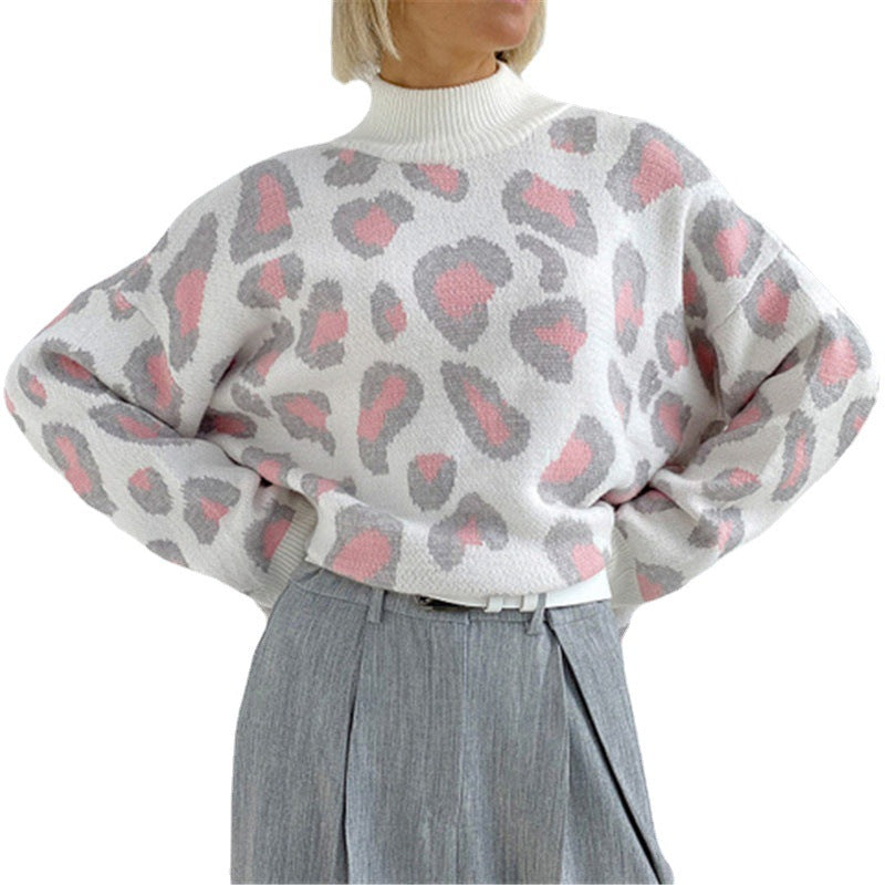 Damer Fashion Pullover med leopardmønster og høj krave Stilla
