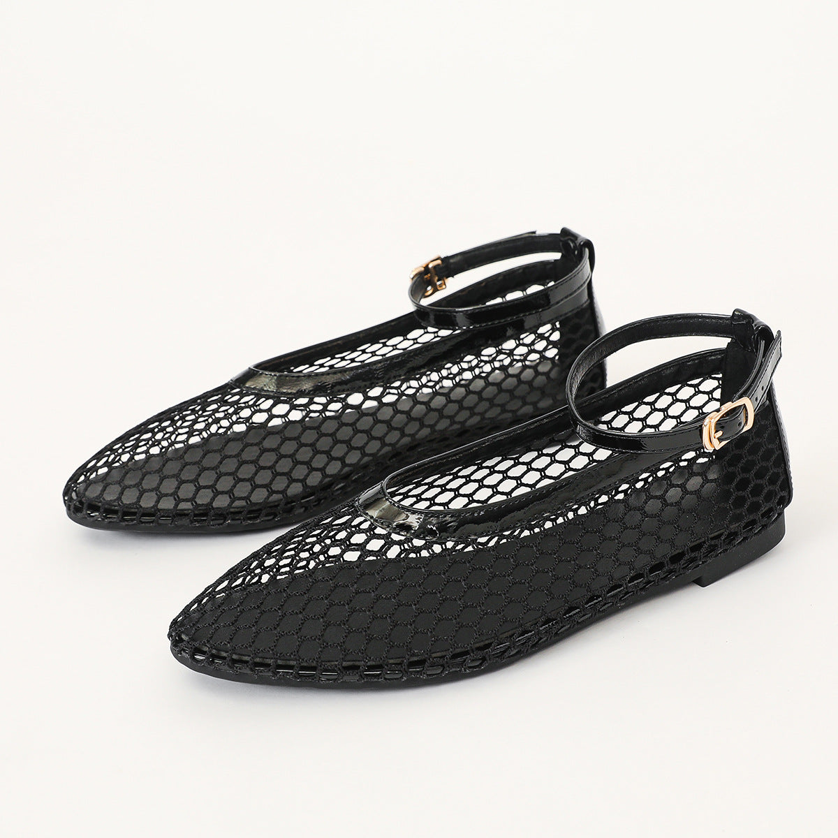 Dame Ballerinas med dekorativt netdesign og rem Stilla
