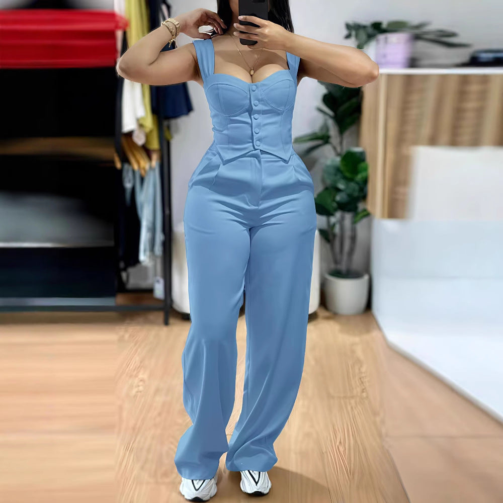 Dame Elegante p jumpsuit med tætsiddende overdel og vidde ben Stilla