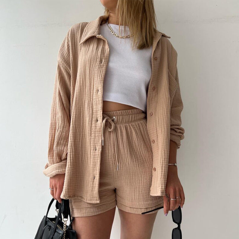 Dame afslappet overshirt med matchende shorts Stilla