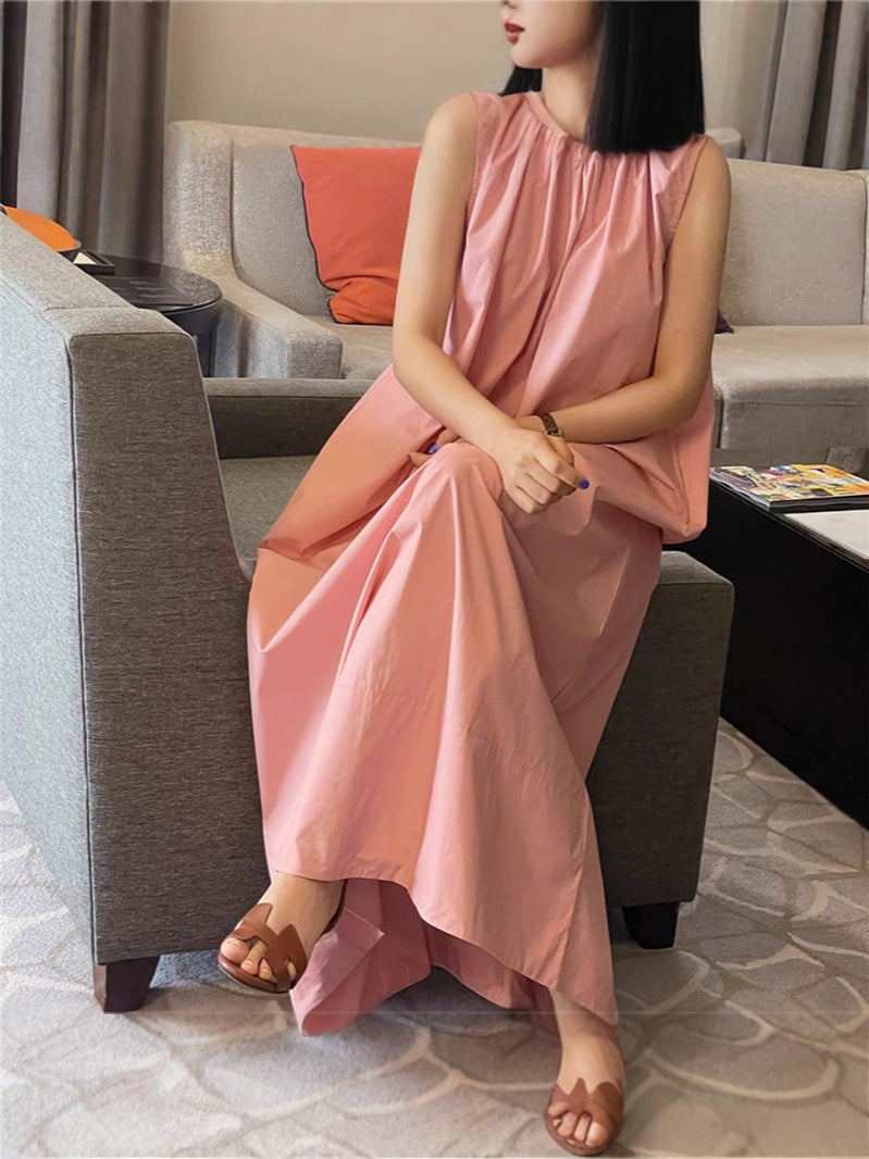 Dame afslappet midi-kjole med elastisk krave og løs pasform Stilla