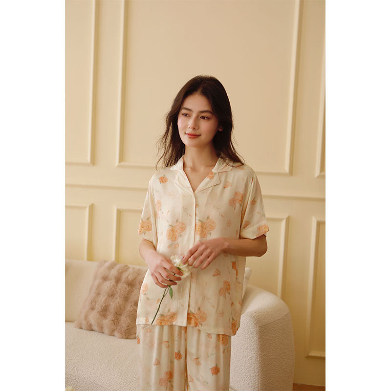 Dame Satin Pyjamasæt med blomster mønster Stilla